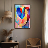 Waterverf hart van liefde kunst poster