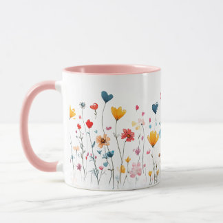 Waterverf Hart Wilde Bloemen Valentijnskaart Mok