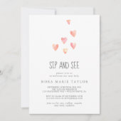 Waterverf Harten Baby Girl Sip en zie Uitnodiging (Voorkant)