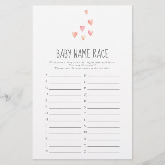 Waterverf Harten Baby Race Game (Voorkant)