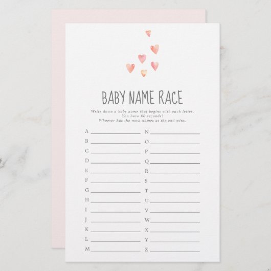 Waterverf Harten Baby Race Game (Voorkant / Achterkant)