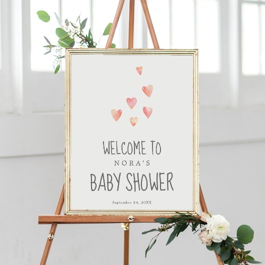 Waterverf Harten Baby shower Welkomstwoord Poster