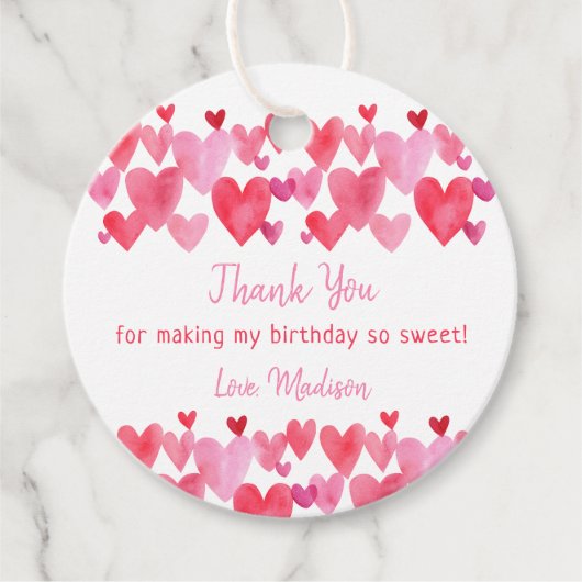 Waterverf Harten Birthday Bedankjes Labels (Voorkant)