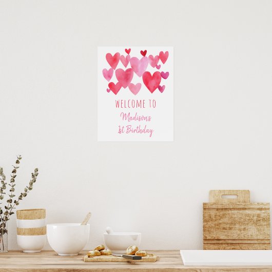 Waterverf Harten Birthday Poster (Keuken)