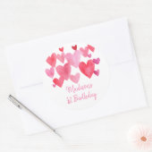 Waterverf Harten Birthday Ronde Sticker (Envelop)