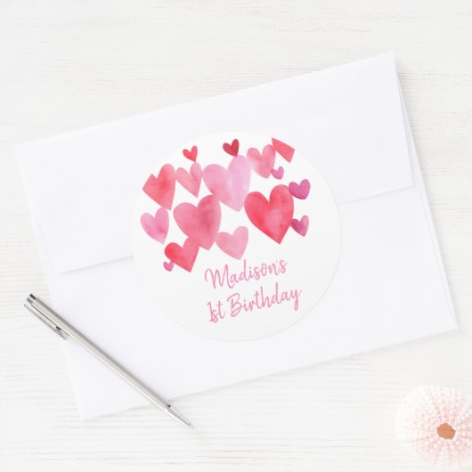 Waterverf Harten Birthday Ronde Sticker (Envelop)