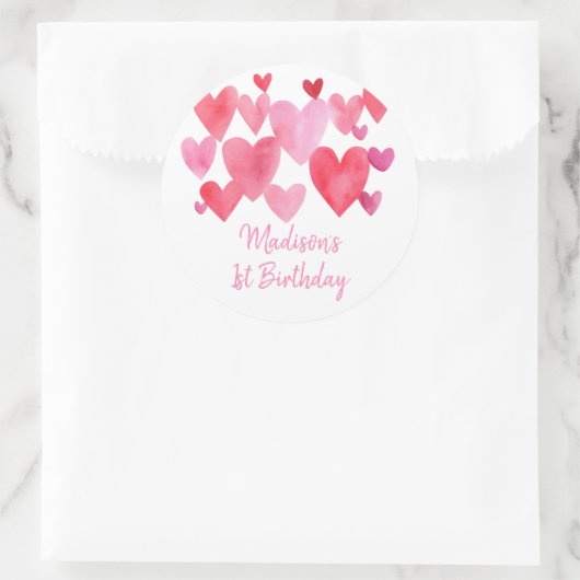 Waterverf Harten Birthday Ronde Sticker (Tas)