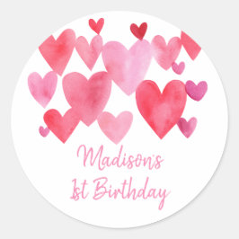 Waterverf Harten Birthday Ronde Sticker