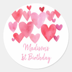 Waterverf Harten Birthday Ronde Sticker