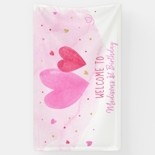 Waterverf Harten Birthday Spandoek (Verticaal)