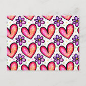 Waterverf Harten & Bloemen Valentijnpatroon Briefkaart (Voorkant)