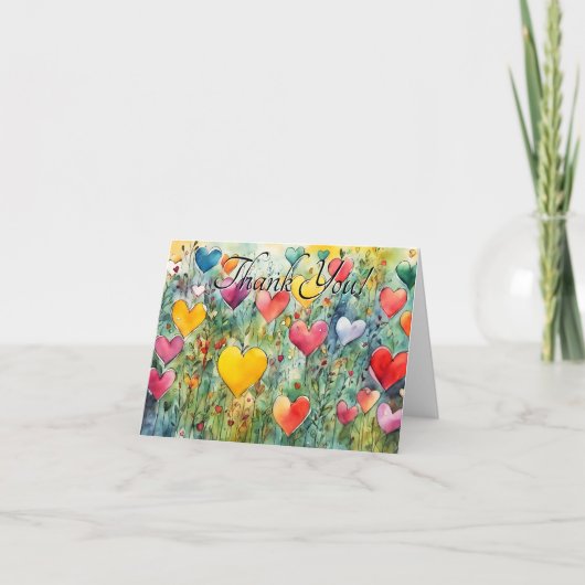 Waterverf harten dank u Wenskaart Bedankkaart (Voorkant)