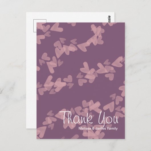 Waterverf Harten Drijvend Roze Mauve Bedankt Briefkaart (Voorkant / Achterkant)