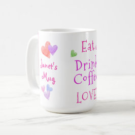 Waterverf Harten EET Drink Koffie LIEFDE Koffiemok