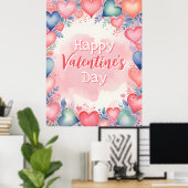 Waterverf Harten en Bloemen Valentijnsdag Art Poster (Thuiskantoor)