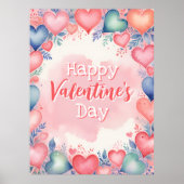 Waterverf Harten en Bloemen Valentijnsdag Art Poster (Voorkant)