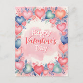 Waterverf Harten en Bloemen Valentijnsdag Briefkaart (Voorkant)