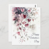 Waterverf Harten en Bloemen Valentijns's Groet Briefkaart (Voorkant / Achterkant)