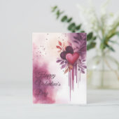 Waterverf Harten en Bloemen Valentijns's Groet Briefkaart (Staand voorkant)