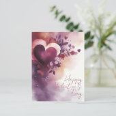 Waterverf Harten en Bloemen Valentijns's Groet Briefkaart (Staand voorkant)