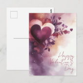 Waterverf Harten en Bloemen Valentijns's Groet Briefkaart (Voorkant / Achterkant)