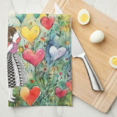 Waterverf harten en een klein meisje 1/2 vouw theedoek (Quarter Fold)