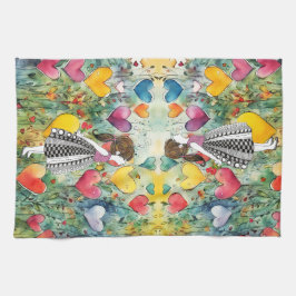 Waterverf harten en een klein meisje 1/2 vouw theedoek