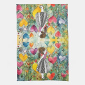 Waterverf harten en een klein meisje 1/2 vouw theedoek (Verticaal)