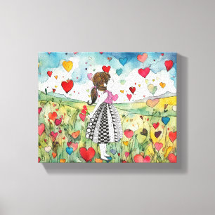 Waterverf harten en een klein meisje canvas afdruk