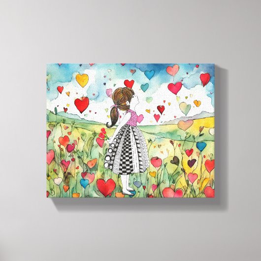 Waterverf harten en een klein meisje canvas afdruk (Voorkant)
