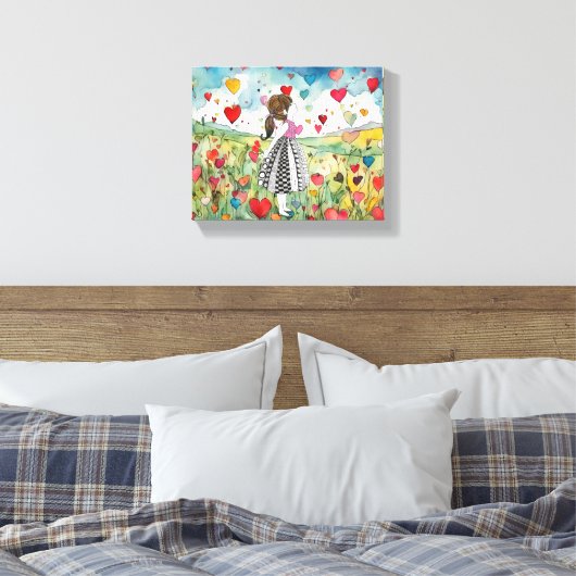 Waterverf harten en een klein meisje canvas afdruk (Insitu (Slaapkamer))