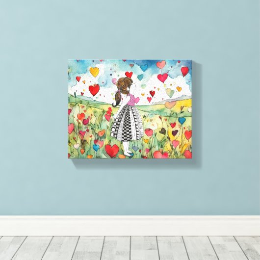 Waterverf harten en een klein meisje canvas afdruk (Insitu (Houten vloer))