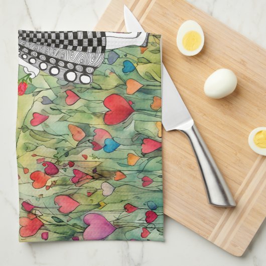 Waterverf harten en een klein meisje theedoek (Quarter Fold)