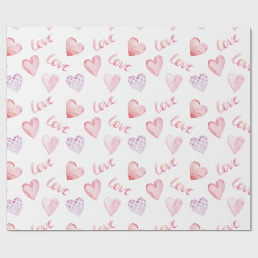 Waterverf harten en liefde Valentijnsdag Cadeaupapier (Vlak)