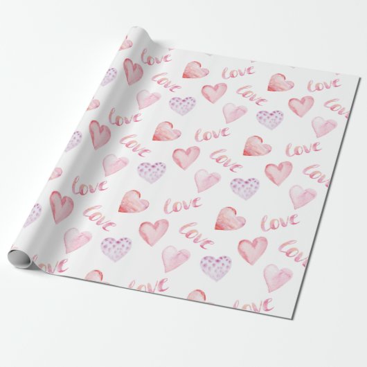 Waterverf harten en liefde Valentijnsdag Cadeaupapier (Uitgerold)