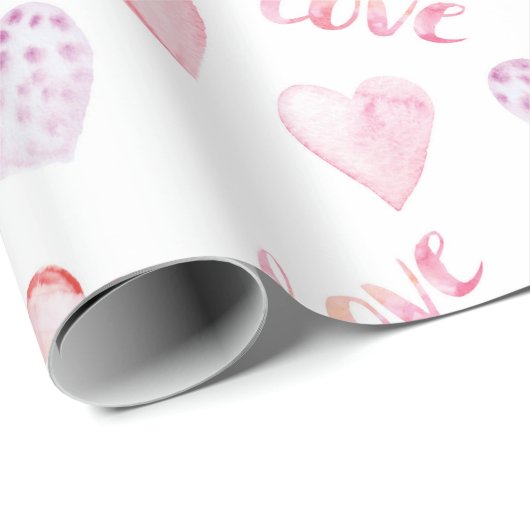 Waterverf harten en liefde Valentijnsdag Cadeaupapier (Rol Hoek)
