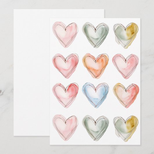 Waterverf Harten Feestdagenkaart (Voorkant / Achterkant)