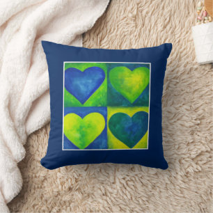 Waterverf Harten Groen Blauw Hart Kunst Kussen