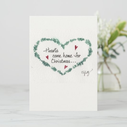  Waterverf Harten komen thuis voor kerstmis Feestdagenkaart (Staand voorkant)