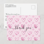 Waterverf Harten Licht Roze Baby Shower Bedankt Briefkaart (Voorkant / Achterkant)