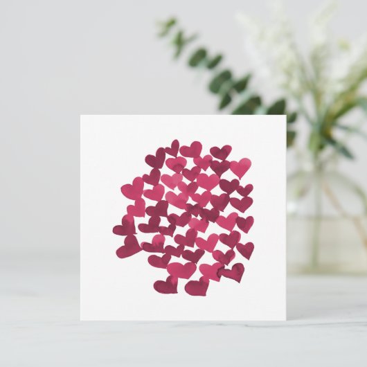 Waterverf harten - magenta Valentijnsdag Kaart (Staand voorkant)