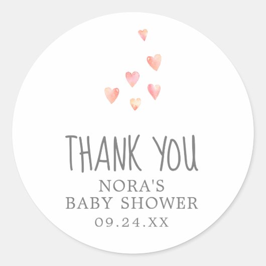 Waterverf Harten Meisje Baby shower Hartelijk dank Ronde Sticker (Voorkant)