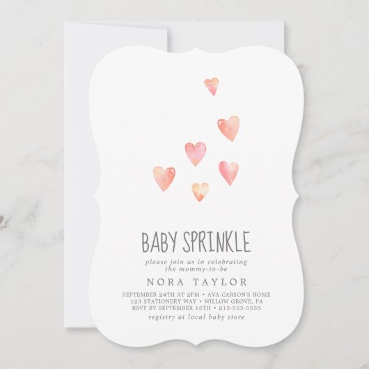 Waterverf Harten Meisje Baby Sprinkle Kaart (Voorkant)