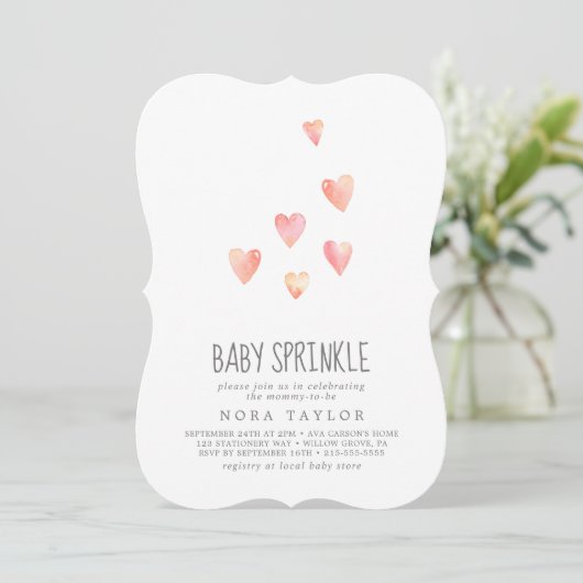 Waterverf Harten Meisje Baby Sprinkle Kaart (Staand voorkant)