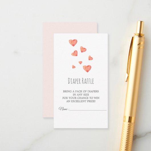 Waterverf Harten Meisje Luier Raffle Kaart (Voorkant / Achterkant in situ)