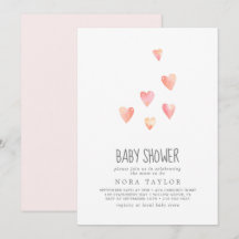 Waterverf Harten Meisjes Baby shower Uitnodiging