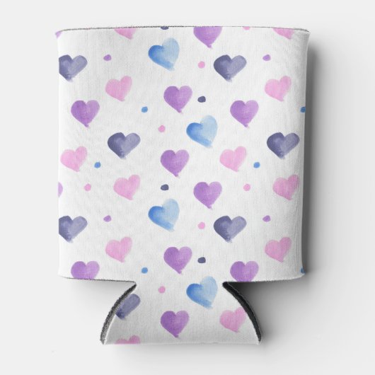 Waterverf Harten Patroon Blauw Roze Paarse Blikjeskoeler (Voorkant)