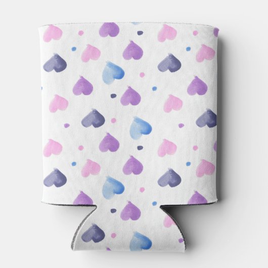 Waterverf Harten Patroon Blauw Roze Paarse Blikjeskoeler (Achterkant)