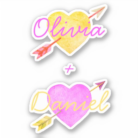 Waterverf Harten Pijlen Heldere Valentijn Liefde Sticker (Voorkant)