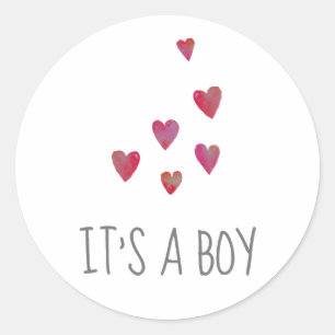 Waterverf harten   Rood Het is een Baby shower van Ronde Sticker